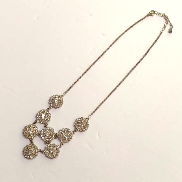 Vintage silver tone chain necklace with white rhinestones bib delicate romantic - Picture 3 of 4